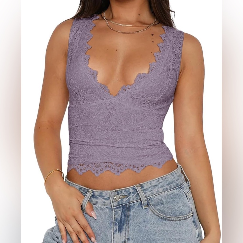 NWT REORIA Sexy V-Neck Sleeveless Double Lined Cropped Tank Size S in Hazy Lilac